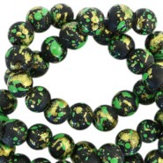 Glaskralen Drip-Art 6mm Mat zwart groen goud